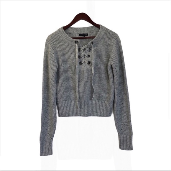 Kendall & Kylie Gray Knit Lace Up Sweater - Picture 4 of 14